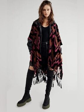 Free People Dripping Velvet Kimono Sold Out Fringe Boho Duster Wrap OS NWOT